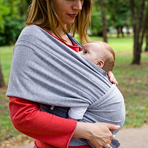 Babytragetuch: elastische All-in-1 Babytrage, leicht, atmungsaktiv, weich. Umhüllung für Babys für Freisprecheinrichtung (Grau) - Image 5