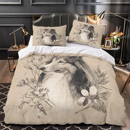 Parure de lit microfibre 260x220 housse couette chien imprimé 3D