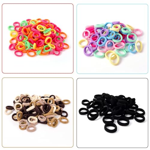 Image of Diversa 400Pcs Baby Hair Ties, High Stretch Seamless Hair Bands, Painless and Damage Free, Small Soft Elastic Cotton Toddler Hair Ties for Girls and Kids (Multicolor)