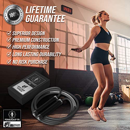 PowerSkip Heavy Jump Rope - Weighted Rope + Steel Handles, 360 Spin, Adjustable Cable, Travel Bag & Workout Program (BLACK) - Thumbnail 5