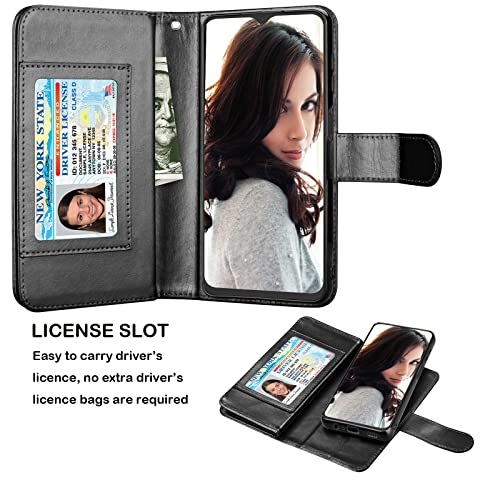 Njjex Wallet Case for Samsung Galaxy A03S, for Galaxy A03S Case 6.5\", [9 Card Slots] PU Leather Credit Holder Folio Flip [Detachable] Kickstand Magnetic Phone Cover & Lanyard for Samsung A03S [Black] - Thumbnail 3