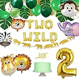 Jungle Theme Two Wild Birthday Party Decorations, Jungle 2nd Birthday Party Supplies Kit Animals Head Foil Balloons and Two Wild Theme Banner Caketoppers for Baby Boy Girl 2nd Birthday Decor