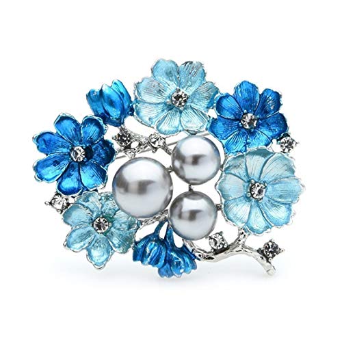 Broche grande perle en émail bleu pour femmes en alliage de strass fleur de mariage
