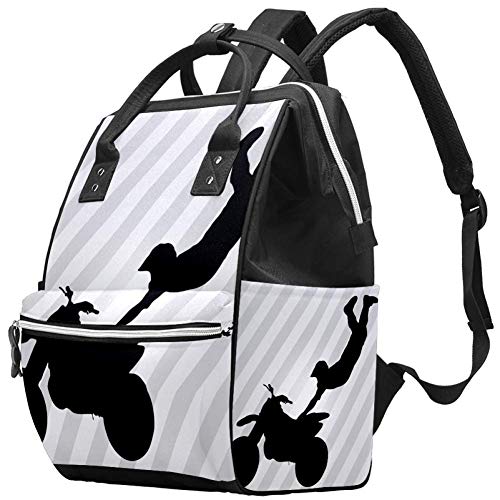 Image of Motocross Silhouette Dirt Bike Diaper Tote Bags Mummy Backpack Large Capacity Nappy Bag Nursing Traveling Bag for Baby Care