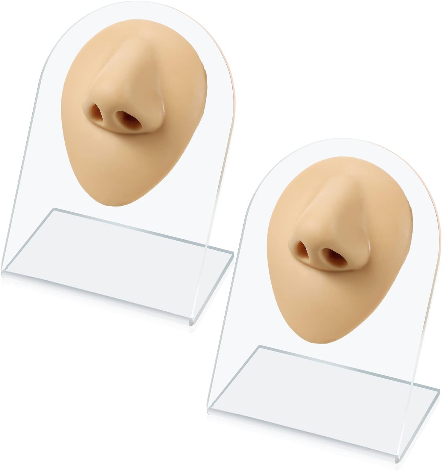 2 Pcs Flexible Silicone Nose Model Reused Soft Nose Mold Fake Nose for Earrings Jewelry Display Rubber Nose for Piercing Practice with Acrylic Stand (Skin Color, Nose Style)