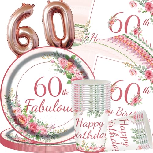 Set da Tavola per 60° Compleanno - Decorazione e Regalo di Festa per 16 Ospiti - Piatti, Tazze, Tovaglia e Stoviglie