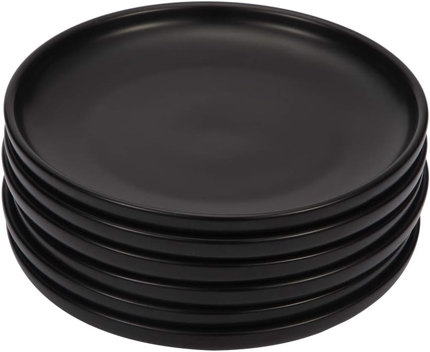 BonNoces 6 Inches Small Appetizer Plates Matte Porcelain, Elegant Mini Size Round Serving Plates for Dessert, Salad, Snacks, Set of 6 (Black) Matte Black