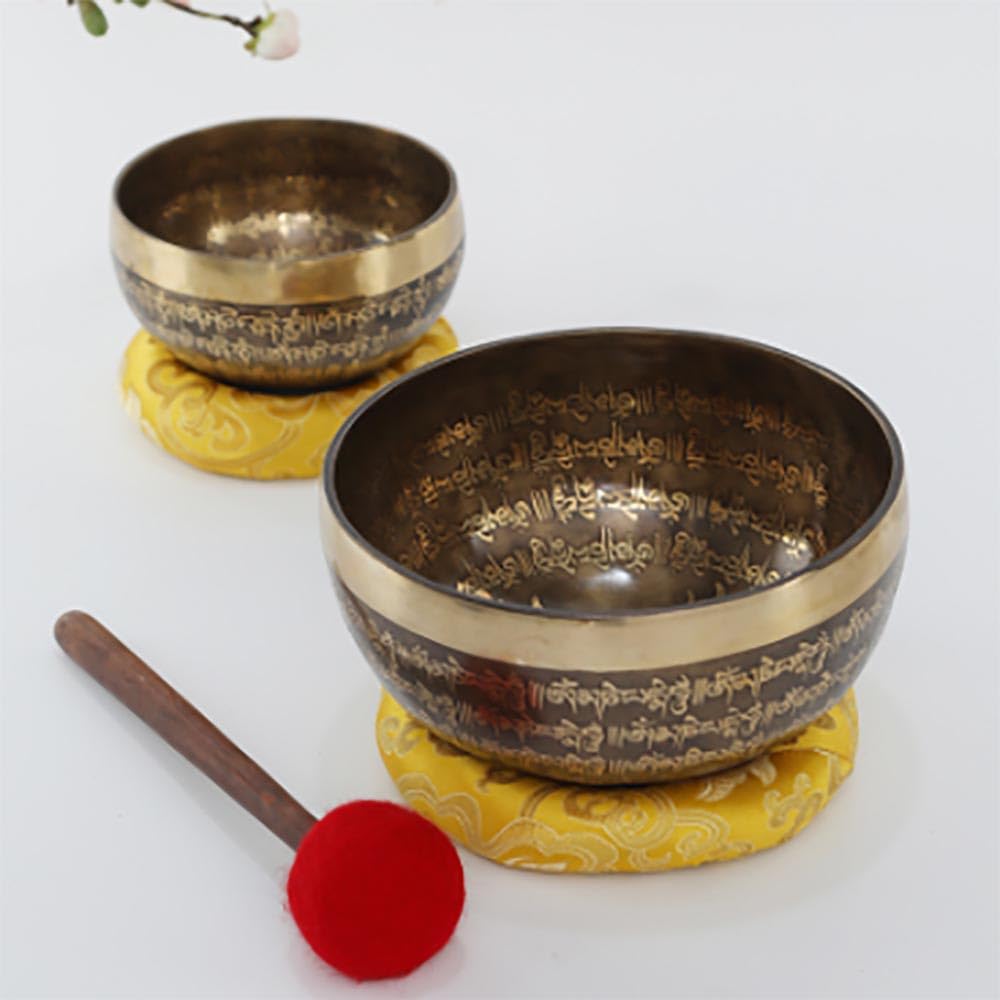 Set di campane tibetane con bastone in pelle, knock& Cushion-facile da suonare – bel suono per guarigione olistica, sollievo dallo stress, meditazione e relax
