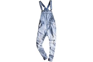 Men's Slim Snow Washed Denim Bib Overalls in Light Blue