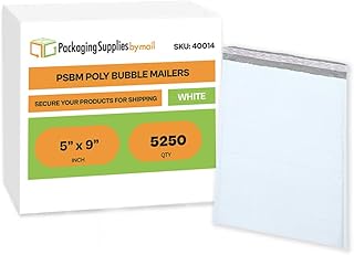PSBM Bubble Poly Mailers, 5x10 Inch, 5250 Pack, Padded Shipping Envelope Mailers, White/Grey, Self Seal and Peel Strip