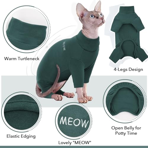 Cat Onesie, Cat Recovery Suit Kitten Clothes Extra Small Kitten Recovery Suit(Dark Green, XS) - Image 4