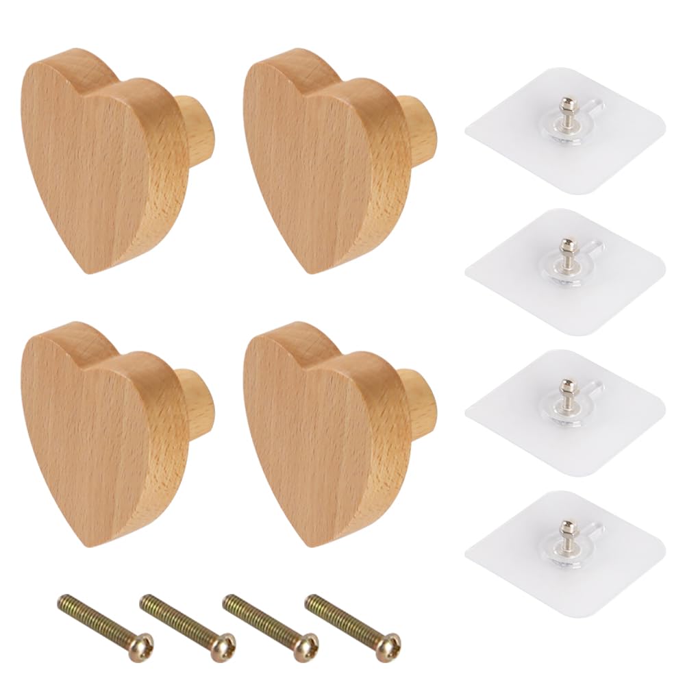 Muiltvoe 4pcs Cabinet Heart Shaped Wooden Handles Furniture Handles Dresser Wooden Handles Drawer Handles Drawer Furniture Handles