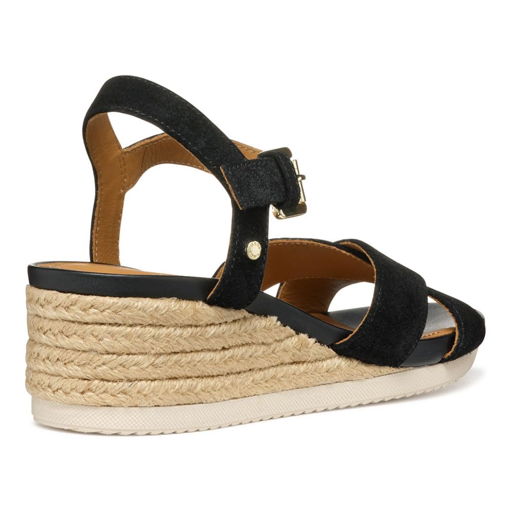 Geox D Ischia Corda B, Sandalo con Zeppa Donna, Black, 38.5 EU