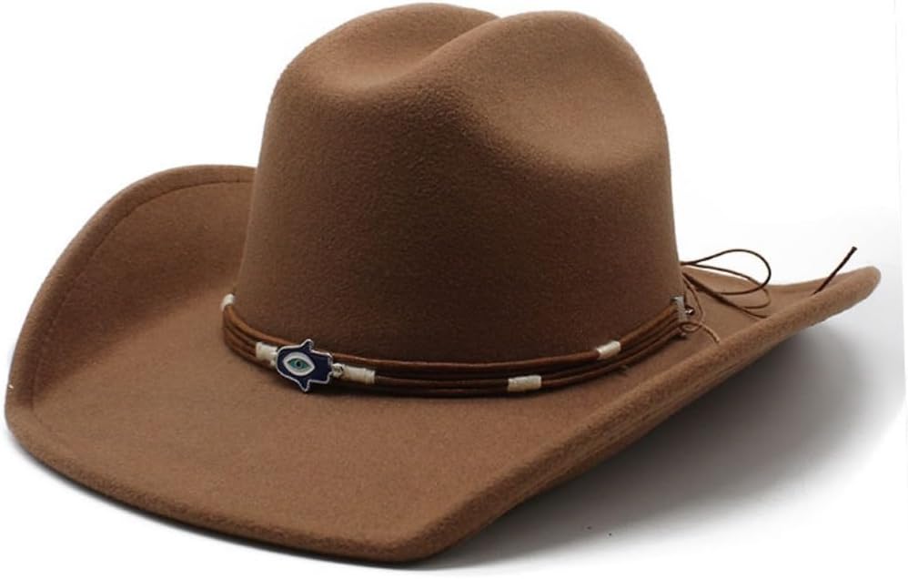 Western Cowboy Hat, Tan Felt with Leather Band and Decorative Concho, Classic Wide Brim