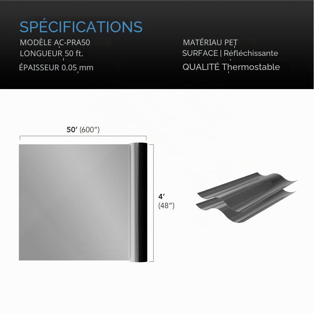 AC Infinity Rouleau de film Mylar 1,2 x 15,2 m, feuille d'aluminium PET réfléchissante résistante aux déchirures pour serres, terrasses, jardins et salles de culture à faire soi-même