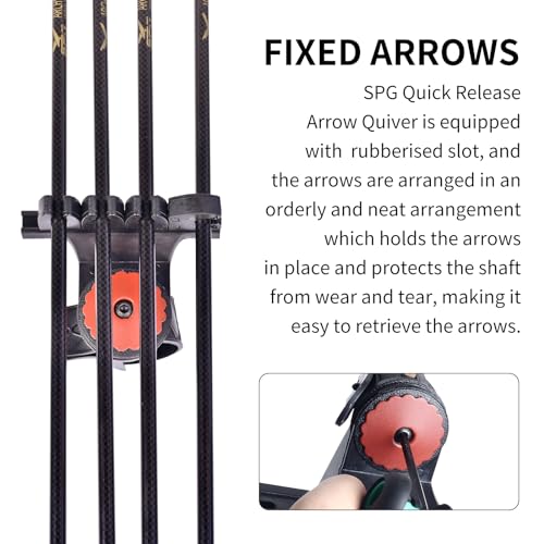 SPG Adjustable Archery Arrow Quiver - Leather Quiver Arrow Holder with Quick Shoot System Longbow Recurve Bow Quiver 4/6 Arrows Hanged Arrow Case for Hunting Shooting Practice