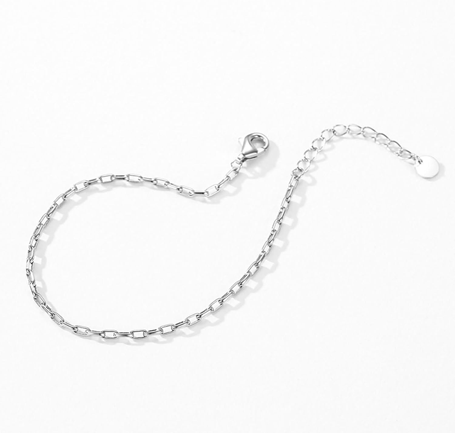 Women White Gold Bracelet 9 K / 14 K / 18 K, Simple Chain, 6.3" + 1.97" Extender, Women Silver Bracelet for Wedding image 4