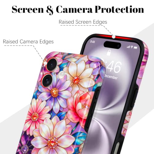 Image of Magnetic for iPhone 16 Case for Women Girl, Colorful Floral | Stylish Flower Pattern Design [Compatible with MagSafe] [Full Camera Protection] 2-Layer Hybrid Shockproof Glossy Phone Case
