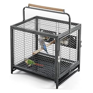 Yaheetech 25.5” Wrought Iron Bird Travel Carrier Cage Parrot Cage with Handle Wooden Perch & Seed Guard for Small Parrots Canaries Budgies Parrotlets Lovebirds Conures Cockatiels
