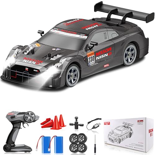 Sakeye RC Drift Car 2.4GHz, 1/16 Remote Control Cars 4WD Fast Drifting Car Rechargeable RC Cars for Adults Kids Black Hobby Racing Vehicle with Lights Drifting Tire Toy for Boys