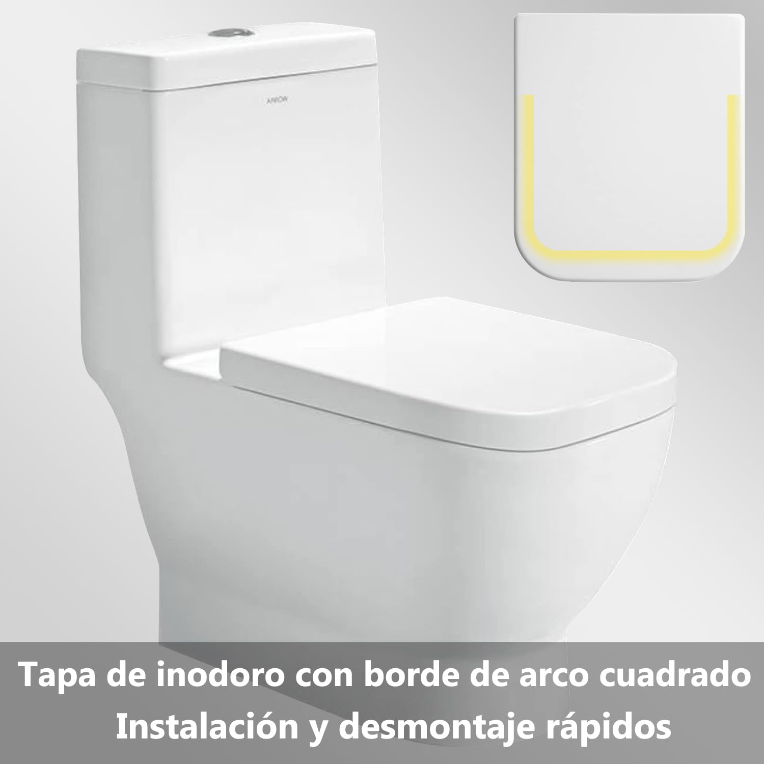 Asiento de Inodoro Cuadrado con Cierre Suave y Bisagras Ajustables de Acero Inoxidable – Tapa con Liberación Rápida, Fácil Limpieza y Fijación Universal para la mayoría de Inodoros, Blanco
