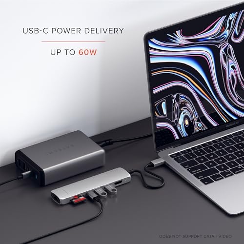 Image of Satechi USB C Slim Multiport Adapter with Ethernet, 4K HDMI, 60W USB C PD Charging, 2 USB-A, SD /Micro Card Readers - for M2 / M1 MacBook Pro /Air, M2 / M1 iPad Pro /Air, M2 Mac mini, iMac M1 (Silver).