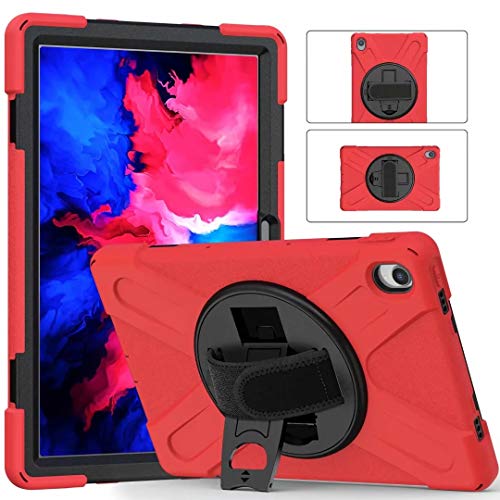 【E-COAST】NEC LAVIE T11 T1175/BAS(TAB11/201)11インチ/Lenovo Tab P11 TB-J606F/Lenovo Xiaoxin Pad 11 専用ケース スタンド可能 ハンドストラップ付 ショルダーストラップ付 耐衝撃 液晶保護フィルム一枚付 (レッド)