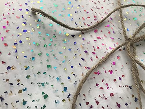 InsideMyNest Rainbow Metallic Foil Specks Glitter On White Tissue Paper Sheets 30x20 inches (20)