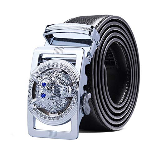 Luxury Wolf Head Buckle Belt Casual Genuine Leather Automatic Ratchet Buckle Easy Track Sliding Belt For Men