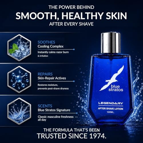 Image of Blue Stratos Legendary After Shave Lotion 100 ml | Skin Repair After Shave lotion For Cooling & immediate Relief | calms and soothes skin | Daily Use Aftershave Lotion for Men.