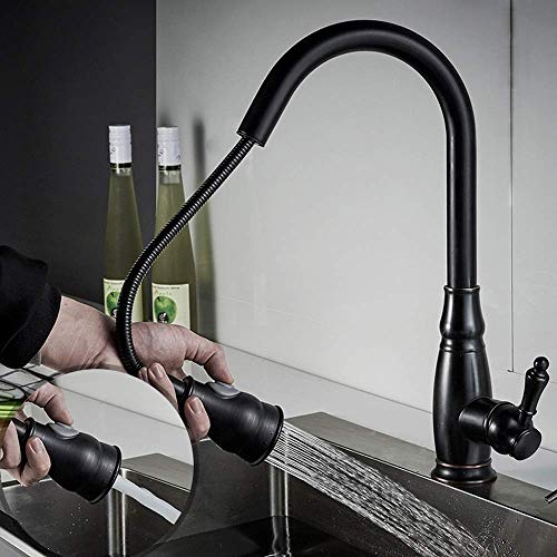NATWEE Küchenarmatur, komplett aus Kupfer, Küchenarmatur, verdicktes Waschbecken, Waschbecken, Pumpe, Wasserhahn, drehbar, heiße und kalte Dusche, Wassersäule, Doppelauslass, EIN-Knopf-Steuerhahn,