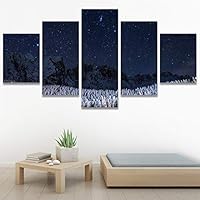 SIGNWIN 5 Panel Canvas Wall Art Aerial Astronomy & Space Dramatic Global Green Photography Realism Stars Ultra for Home Decorations Ready to Hang - 60