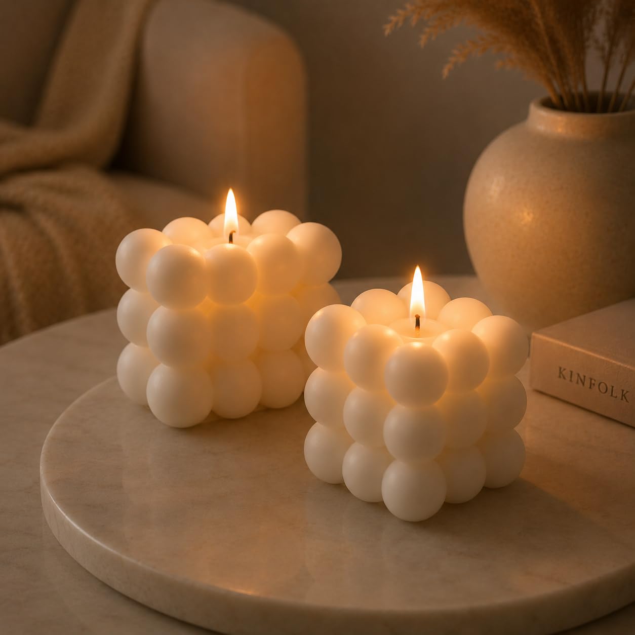 Bubble Cube Candle Handmade Soy Wax Decorative Candle for Home Décor|Aesthetic 3D Geometric Design|White Candle for Living Room, Bedroom, Wedding, Party, Gift(Pack of 2)-image-47