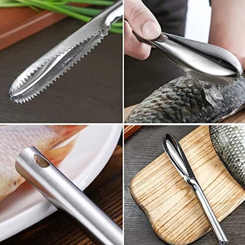 mciskin 4 Pcs Stainless Steel Fish Scale Remover Cleaner Kitchen Fish Scaler Fish Skin Graters Cleaning Peeler Scaler Scraper with Bottle Opener for Kitchen Fish Cleaning Tools