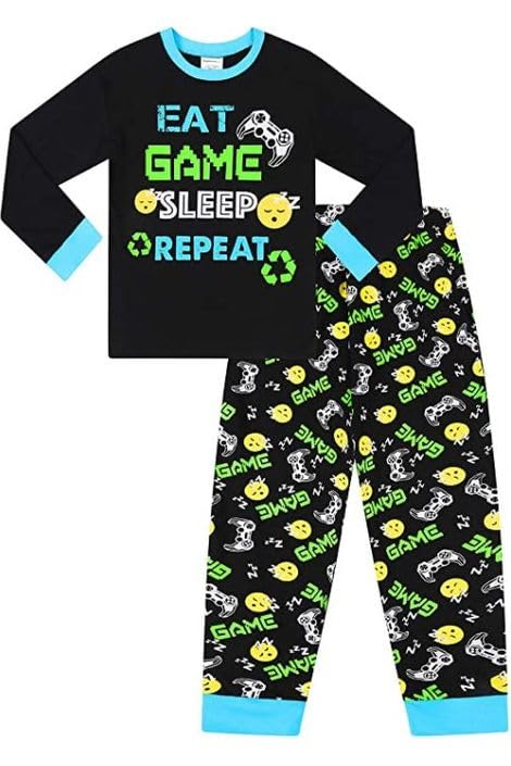 Pigiama Lungo Bambino 'Eat Game Sleep Repeat' – Comodo Regalo Per Piccoli Giocatori | Cotone Morbido Con Logo Giocoso