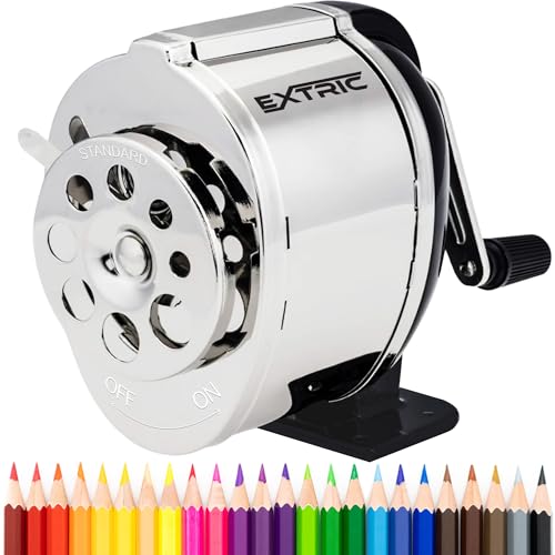 Pencil Sharpener Manual, Desktop Manual Pencil Sharpeners - Desktop and Wall Mount Pencil Sharpeners Heavy Duty, Silver 8 Sizes Holes, Metal Hand Crank Pencils Sharpener for Classroom