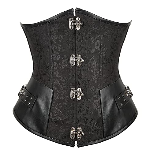 Corset serre taille en cuir steampunk Grebrafan avec baleines en acier pour femme