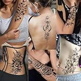 18 Sheets Fake Temporary Tattoos Adult for Women Girls Waterproof Black Flower Tattoos Realistic 3D Body Art Arm Abdomen Back Sketch Tattoo Stickers