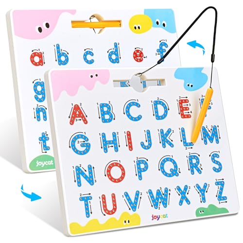 JoyCat Magnetic Letter Tracing Board 2-in-1 Double-Sided ABC Magnets for Kids Ages 3-5 Uppercase & Lowercase Letter Writing Practice - Preschool Learning Toys Road Trip Car Activities for Toddlers