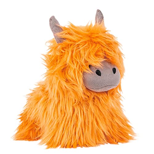 Paoletti Highland Cow Shaggy Door Stop – Faux Fur Weighted Animal Design Velvet Details for Interior Décor and Function (Orange – One Size)