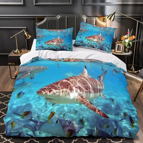 Linge de lit requin microfibre 3D parure de couette haute définition 140x200