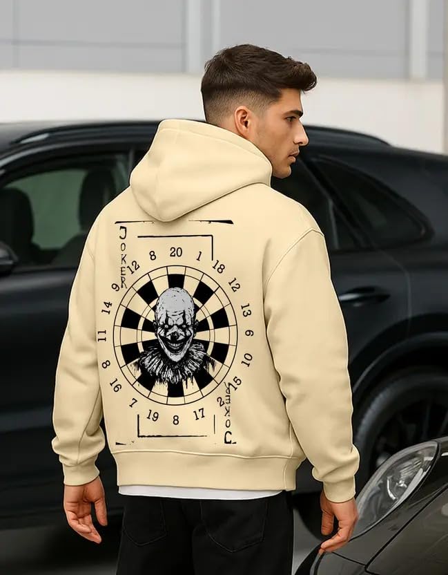 Image of Veirdo Cotton Fleece Regular Fit Hooded Sweatshirt Lastest Back Graphic Printed Winter Hoodies for Men (Available Colors: Marine Green, Marshmellow, Black, SOYA Bean, Orange & Blue)
