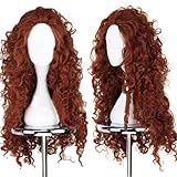 ANOGOL Hair Cap+Orange Curly Wig for Princess Costume, Copper Wig Red Orange Long for Halloween Costume Cosplay Wig Anime Cosplay, Peluca Rizada Naranja Curly Wig for Halloween Party