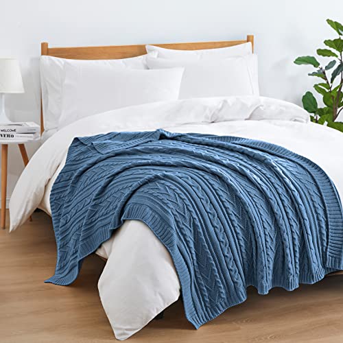 Aormenzy Dusty Blue Cable Knit Throw Blanket Oversized 60" X 80" Super Soft Comfy Knitted Blanket For Couch Bed Sofa, Twin Size #TOP2