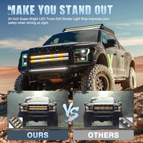 Image of Nilight 2PCS 24 inch Truck Grille Strobe Lights Strip 384 LED Emergency Light Amber White Flexible Side Flashing Warning Caution Safety Waterproof Lighting Kit for Trucks Tow Plow Construction Vehicle