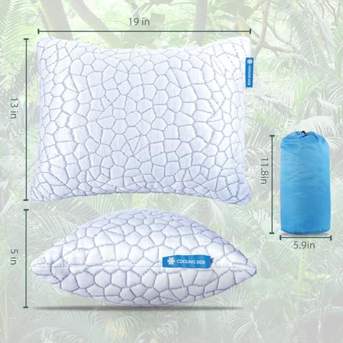 Image of QUTOOL Cooling Pillow for Sleeping, CertiPUR-US Shredded Memory Foam Camping Pillow Set of 1, Backpacking for Hiking Gear, Portable Pillow with Travel Storage Bag, Soft Yet Support,White