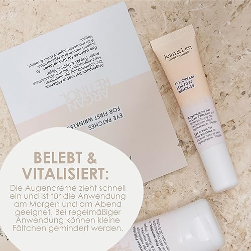 Jean & Len Regenerierende Augencreme Arganöl & Retinol, bei ersten Fältchen, schützt vor ersten Zeichen der Hautalterung, kräftigt die empfindliche Augenpartie, ohne Parabene & Silikone, vegan, 15 ml