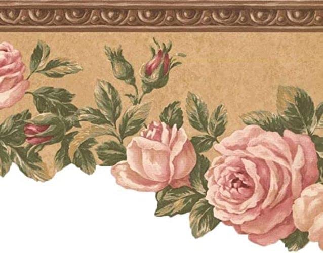 Concord Wallcoverings Wallpaper Border Vine Floral Pattern Molding Style Flowers Leaves for Bedroom Living Room, Brown Rose Green Beige, 9 Inches by 15 Feet EG022102BB