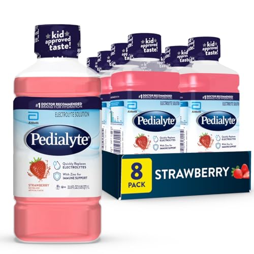 Image of Pedialyte Electrolyte Drink, Hydration Drinks for Kids & Adults, Strawberry, Liter, Pack of 8