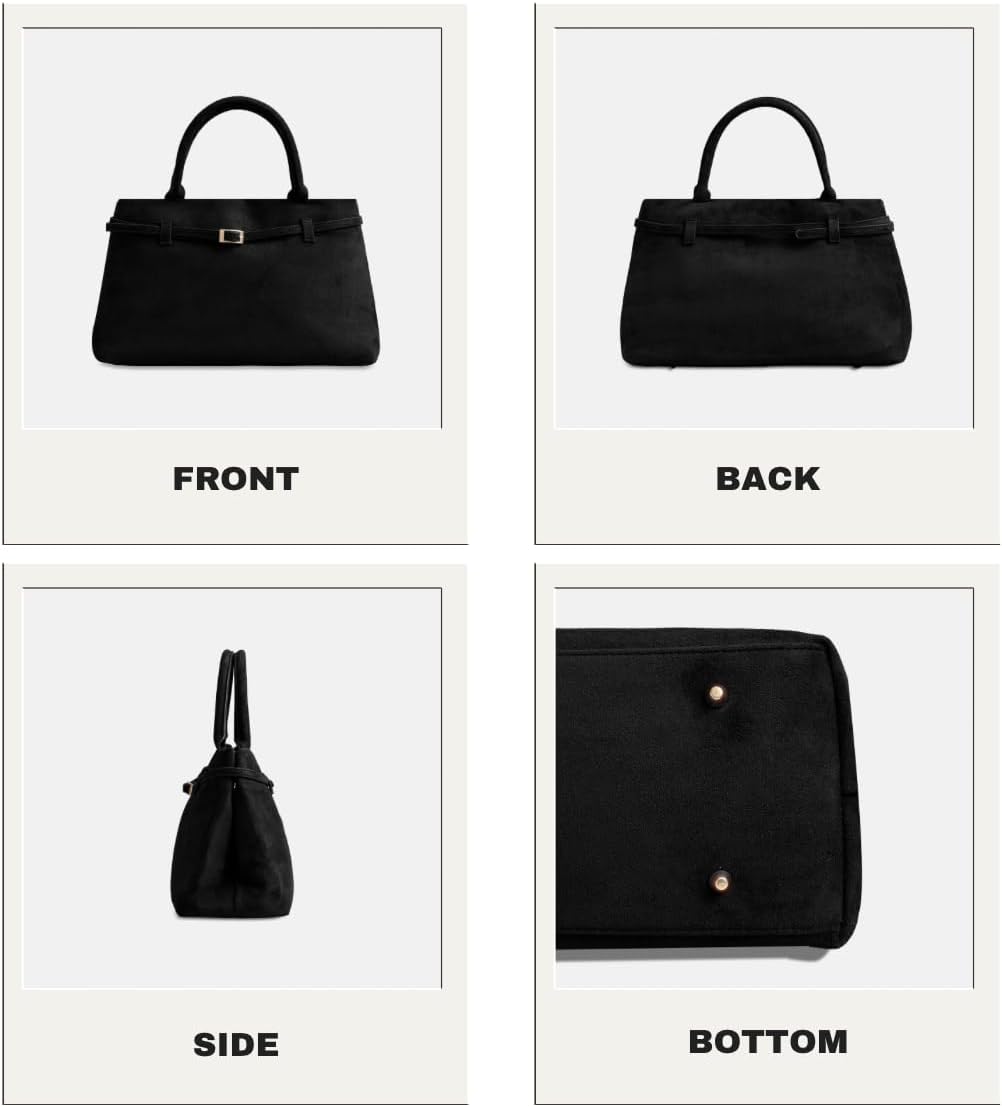 Base’ic Women’s Suede Tote Bag with Gold Hardware – Trendy Slouchy Shoulder Hobo Satchel Handbag Work Purse Travel Gift - Image 7